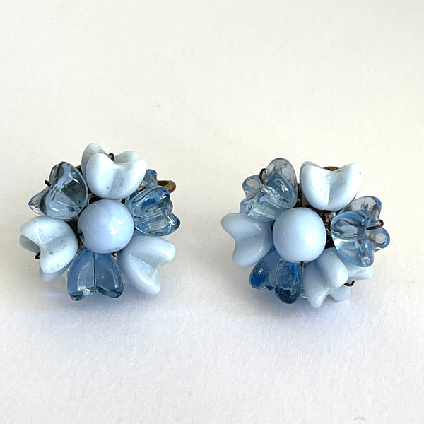 Floral Glass Vintage Bead Necklace and Earrings-Vintageonline-Vintage Online