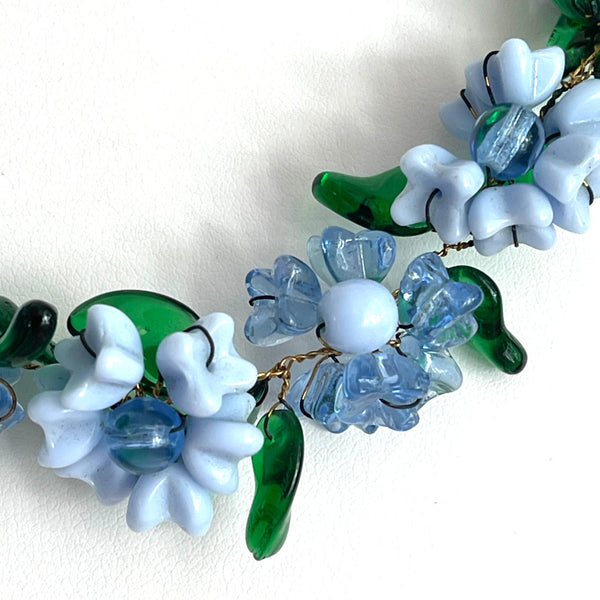 Floral Glass Vintage Bead Necklace and Earrings-Vintageonline-Vintage Online