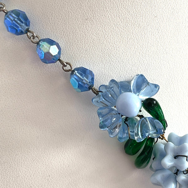 Floral Glass Vintage Bead Necklace and Earrings-Vintageonline-Vintage Online