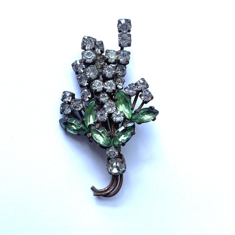 Floral Spray Rhinestone Vintage Brooch-Vintageonline-Vintage Online