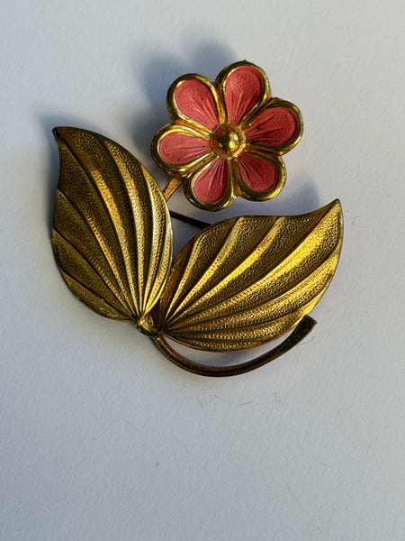 Flower Head And Leaves Vintage Brooch-Vintageonline-Vintage Online