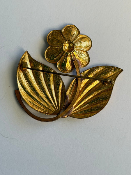 Flower Head And Leaves Vintage Brooch-Vintageonline-Vintage Online