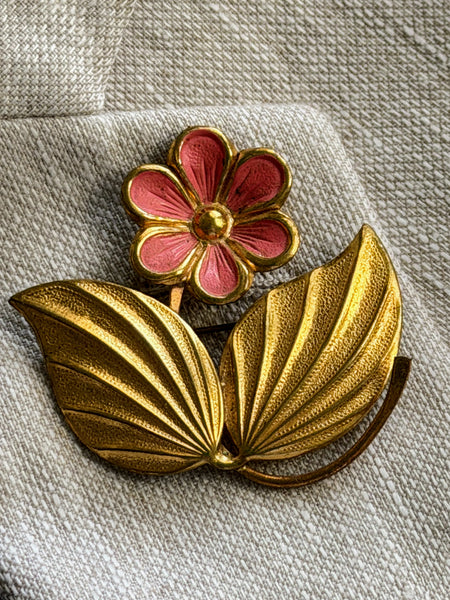 Flower Head And Leaves Vintage Brooch-Vintageonline-Vintage Online