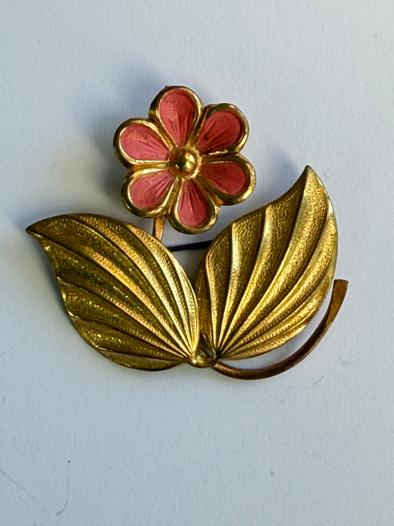 Flower Head And Leaves Vintage Brooch-Vintageonline-Vintage Online