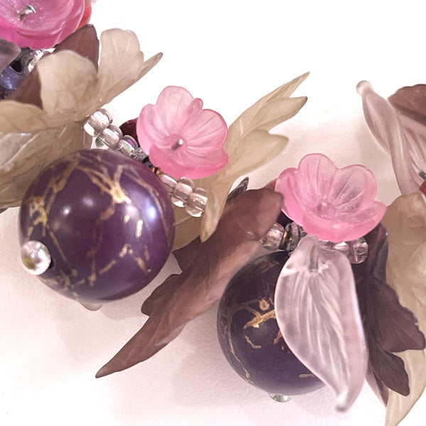 Flower Leaf and Bead Vintage Choker Style Necklace-Vintageonline-Vintage Online