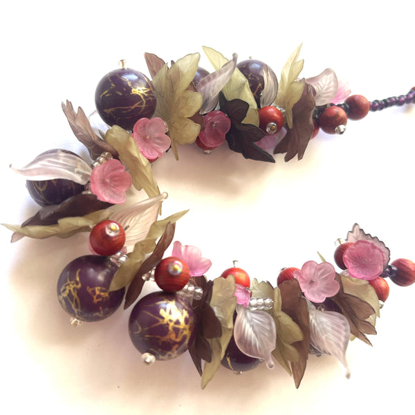 Flower Leaf and Bead Vintage Choker Style Necklace-Vintageonline-Vintage Online