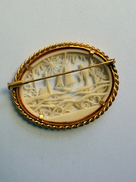 French Depose Carved Celluloid Vintage Brooch-Vintageonline-Vintage Online
