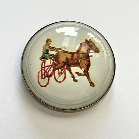 French Domed Glass Vintage Harness Racing Image Brooch-Vintageonline-Vintage Online