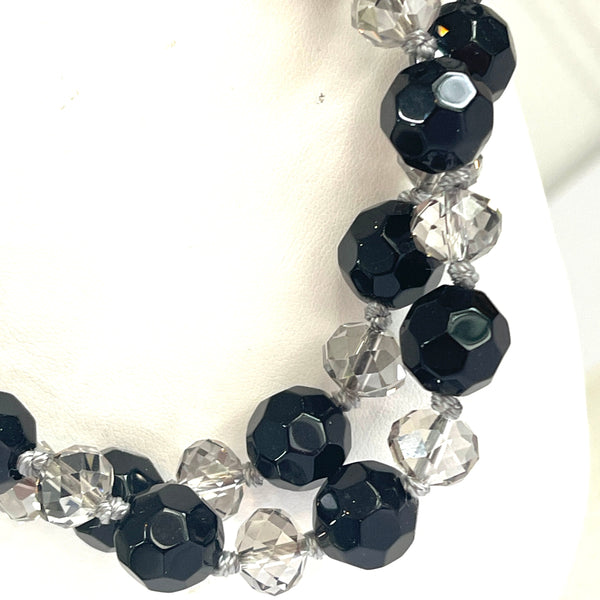 French Jet & Clear Crystal Double Bead Vintage Necklace-Vintageonline-Vintage Online