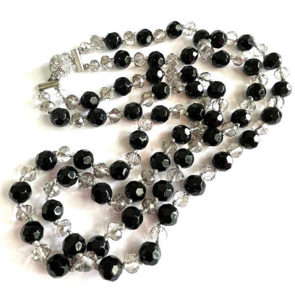 French Jet & Clear Crystal Double Bead Vintage Necklace-Vintageonline-Vintage Online