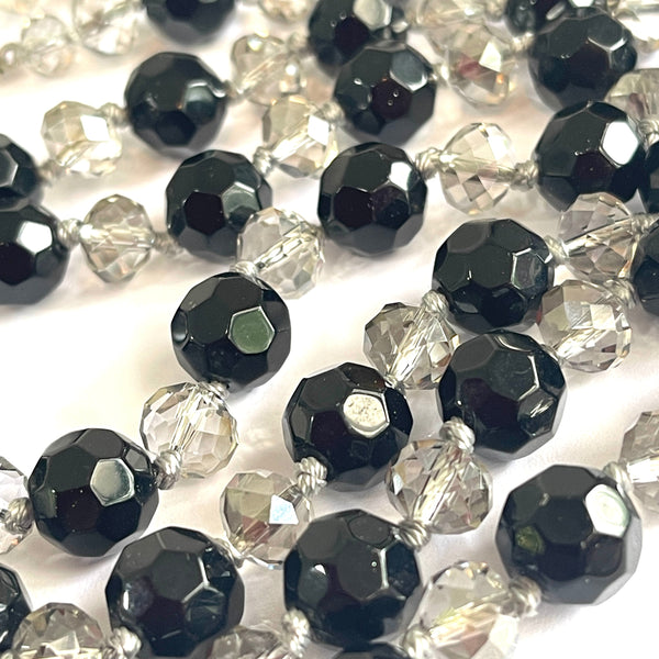 French Jet & Clear Crystal Double Bead Vintage Necklace-Vintageonline-Vintage Online