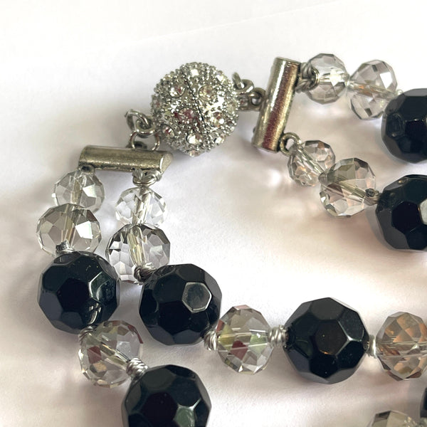 French Jet & Clear Crystal Double Bead Vintage Necklace-Vintageonline-Vintage Online
