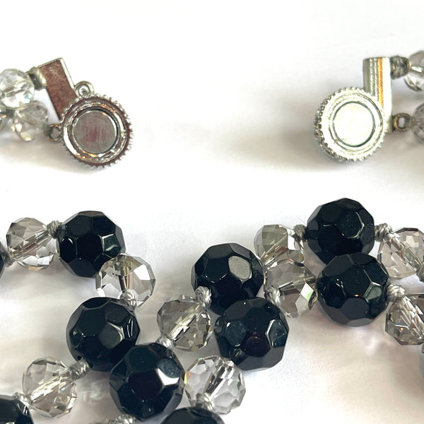 French Jet & Clear Crystal Double Bead Vintage Necklace-Vintageonline-Vintage Online