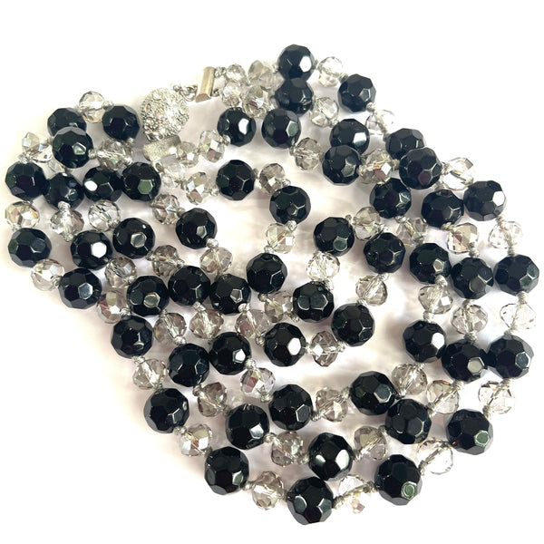 French Jet & Clear Crystal Double Bead Vintage Necklace-Vintageonline-Vintage Online