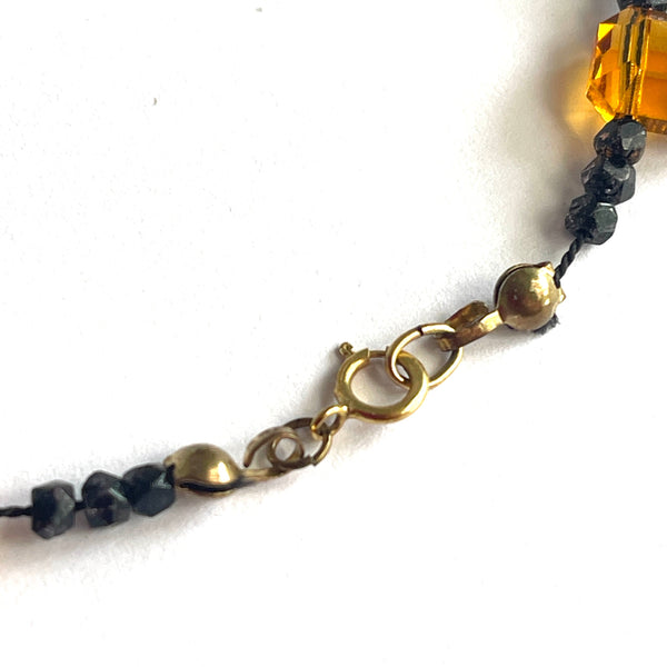 French Jet and Amber Glass Bead Vintage Necklace-Vintageonline-Vintage Online