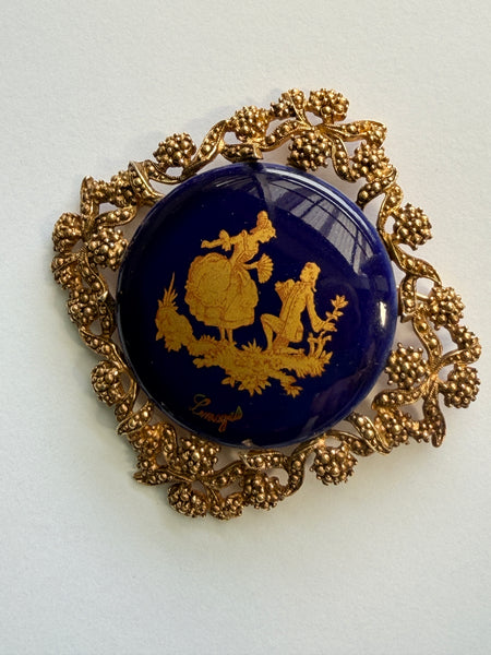 French Porcelain Mid Century Brooch, Limoges-Limoge-Vintage Online