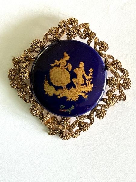 French Porcelain Mid Century Brooch, Limoges-Limoge-Vintage Online