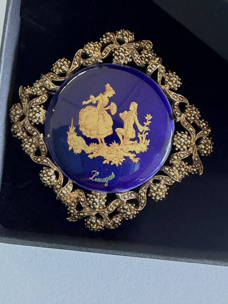 French Porcelain Mid Century Brooch, Limoges-Limoge-Vintage Online