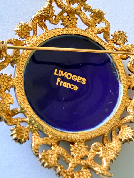 French Porcelain Mid Century Brooch, Limoges-Limoge-Vintage Online
