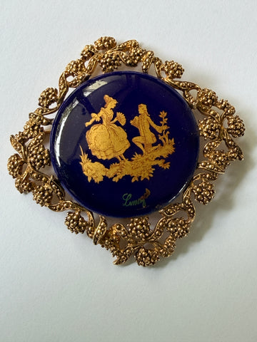 French Porcelain Mid Century Brooch, Limoges-Limoge-Vintage Online
