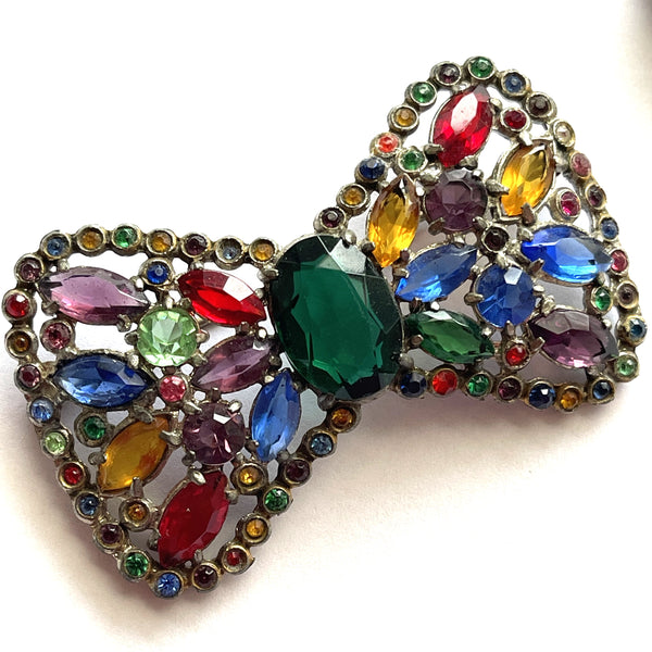 Fruit Salad Coloured Rhinestone Vintage 40's Brooch and Earrings-Vintageonline-Vintage Online