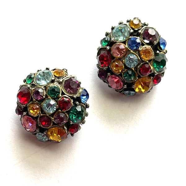 Fruit Salad Coloured Rhinestone Vintage 40's Brooch and Earrings-Vintageonline-Vintage Online