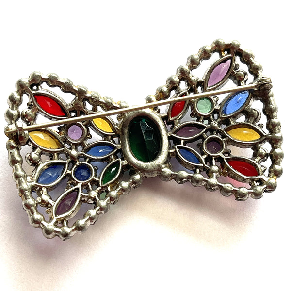 Fruit Salad Coloured Rhinestone Vintage 40's Brooch and Earrings-Vintageonline-Vintage Online