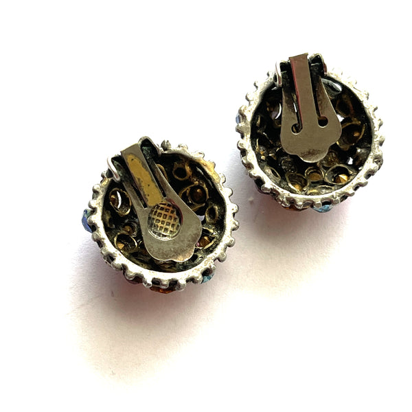 Fruit Salad Coloured Rhinestone Vintage 40's Brooch and Earrings-Vintageonline-Vintage Online