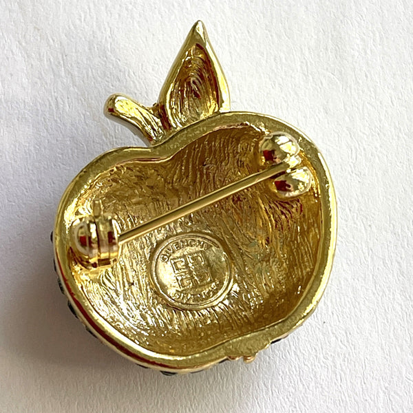 Givenchy 1990's Vintage Rhinestone Apple Brooch-Givenchy-Vintage Online