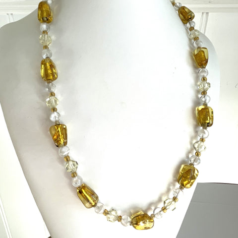 Gold Filled & Clear Bead Necklace-Vintageonline-Vintage Online