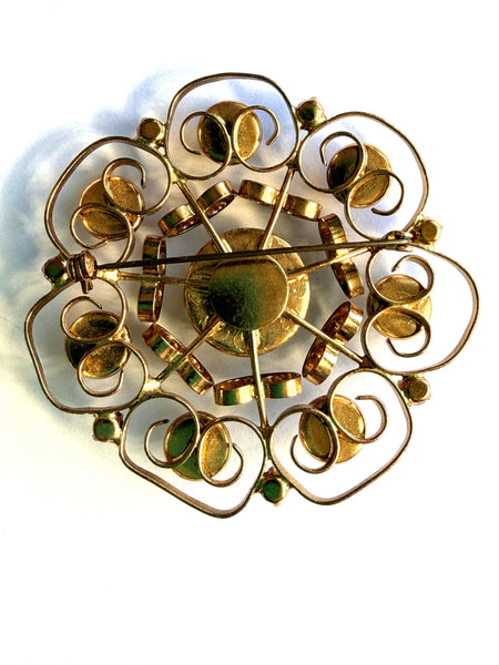 Gold Tone Multi Colour Glass Cabs Vintage Brooch-Vintageonline-Vintage Online