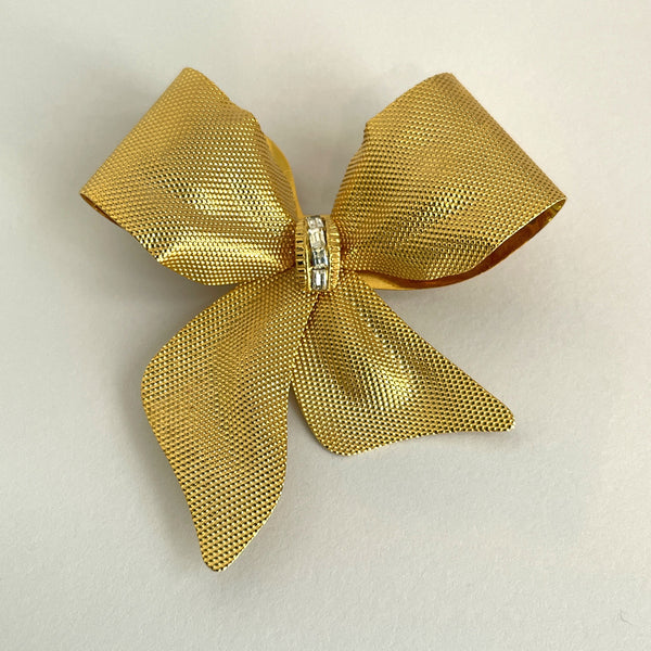 Gold Tone Ribbon Bow Brooch-Vintageonline-Vintage Online