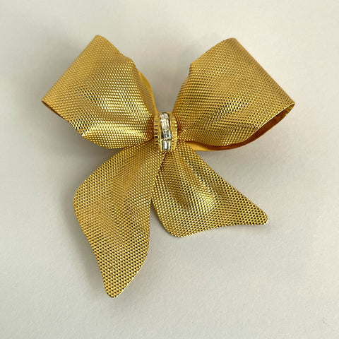 Gold Tone Ribbon Bow Brooch-Vintageonline-Vintage Online