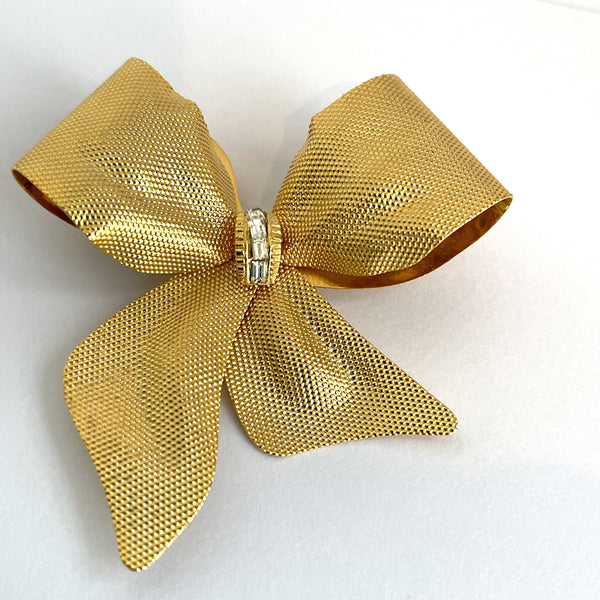 Gold Tone Ribbon Bow Brooch-Vintageonline-Vintage Online
