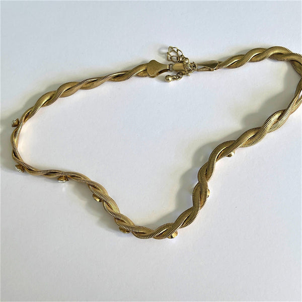 Gold tone Snake Rope Choker Necklace Set With Rhinestones-Vintage Online-Vintage Online