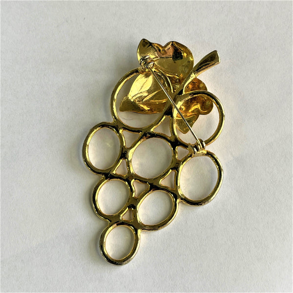 Gold tone Leaf & Grapes Vintage Brooch-Vintageonline-Vintage Online