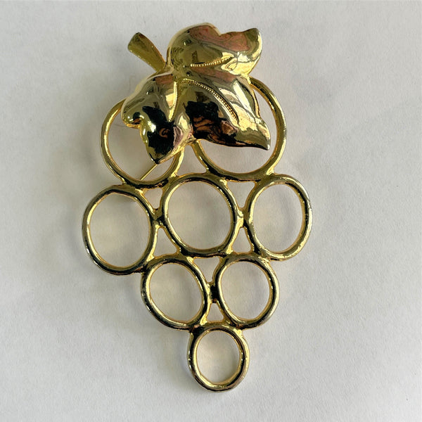 Gold tone Leaf & Grapes Vintage Brooch-Vintageonline-Vintage Online