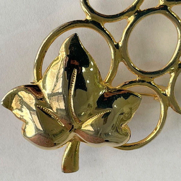 Gold tone Leaf & Grapes Vintage Brooch-Vintageonline-Vintage Online