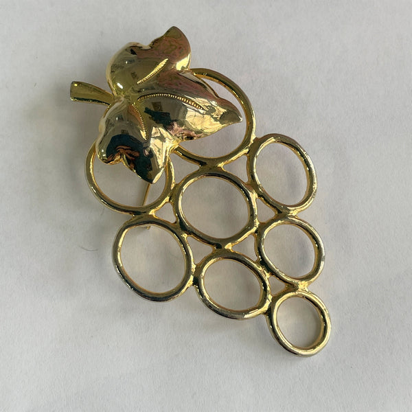 Gold tone Leaf & Grapes Vintage Brooch-Vintageonline-Vintage Online