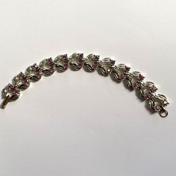 Gold tone Red Rhinestone Vintage Bracelet-Vintageonline-Vintage Online