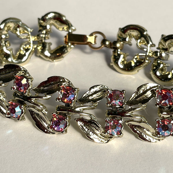 Gold tone Red Rhinestone Vintage Bracelet-Vintageonline-Vintage Online