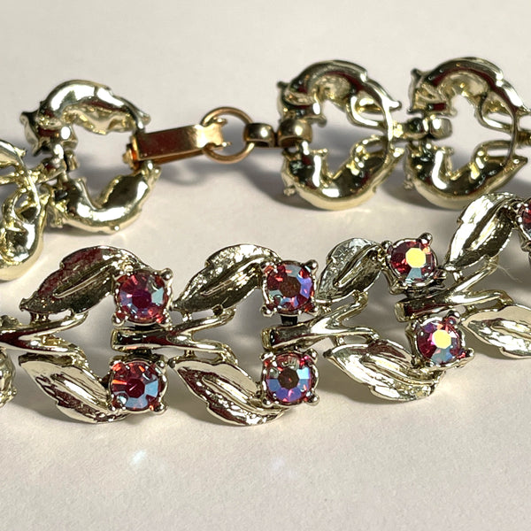 Gold tone Red Rhinestone Vintage Bracelet-Vintageonline-Vintage Online
