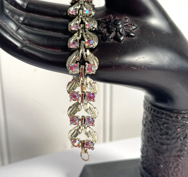 Gold tone Red Rhinestone Vintage Bracelet-Vintageonline-Vintage Online