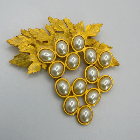 Grapes & Vine Vintage 90's Gold tone Large Brooch-Vintageonline-Vintage Online