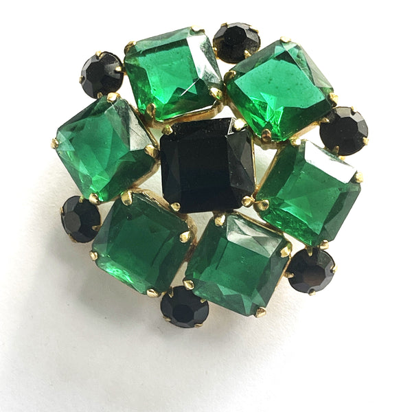 Green and Black Rhinestone Vintage Brooch-Vintageonline-Vintage Online