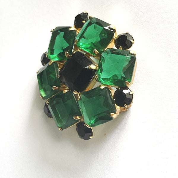 Green and Black Rhinestone Vintage Brooch-Vintageonline-Vintage Online