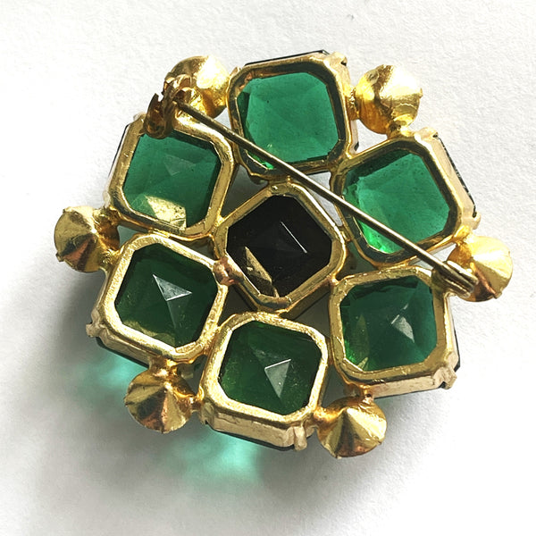 Green and Black Rhinestone Vintage Brooch-Vintageonline-Vintage Online