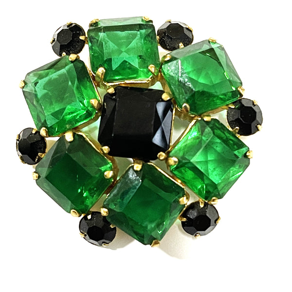 Green and Black Rhinestone Vintage Brooch-Vintageonline-Vintage Online
