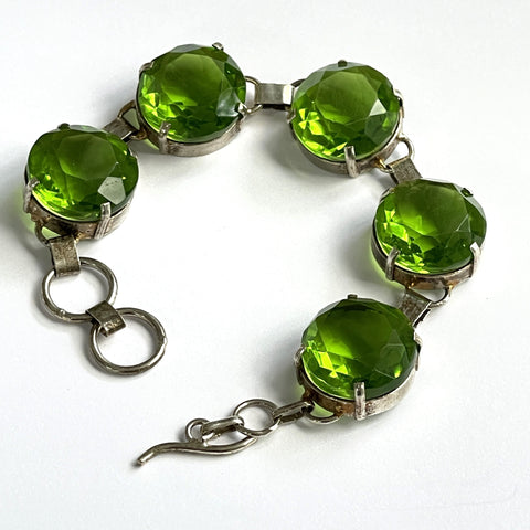 Green Faceted Glass Vintage Bracelet-Vintageonline-Vintage Online