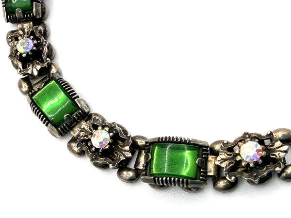 Green Glass & Aurora Borealis Vintage 60's Bracelet-Vintageonline-Vintage Online